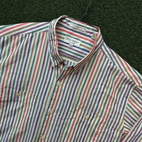 Vintage Yves Saint Laurent YSL Multi Colored Bengal Striped Button Down Shirt - Picture 1 of 7